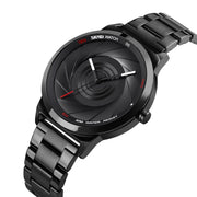 Skmei 9210 Fashion Trend Mens Business Wristwatch Simple Three-Dimensional Surface Water-resistant Gold Quartz Watch Man(Black)