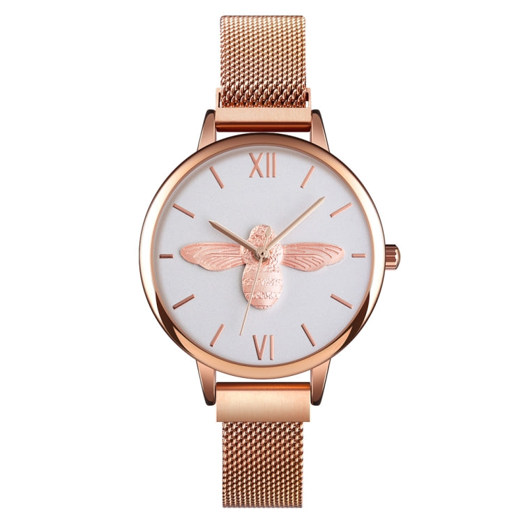 Skmei 9212 Fashion Lady Quartz Watch Student Female Temperament Water-resistant Magnetic Suction Net Belt Watch(White)