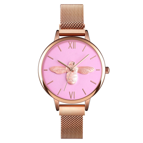 Skmei 9212 Fashion Lady Quartz Watch Student Female Temperament Water-resistant Magnetic Suction Net Belt Watch(Pink)