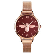 Skmei 9212 Fashion Lady Quartz Watch Student Female Temperament Water-resistant Magnetic Suction Net Belt Watch(Red)