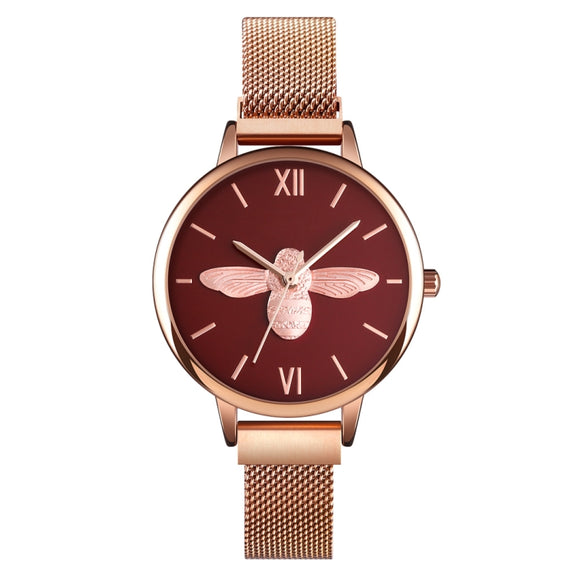 Skmei 9212 Fashion Lady Quartz Watch Student Female Temperament Water-resistant Magnetic Suction Net Belt Watch(Red)