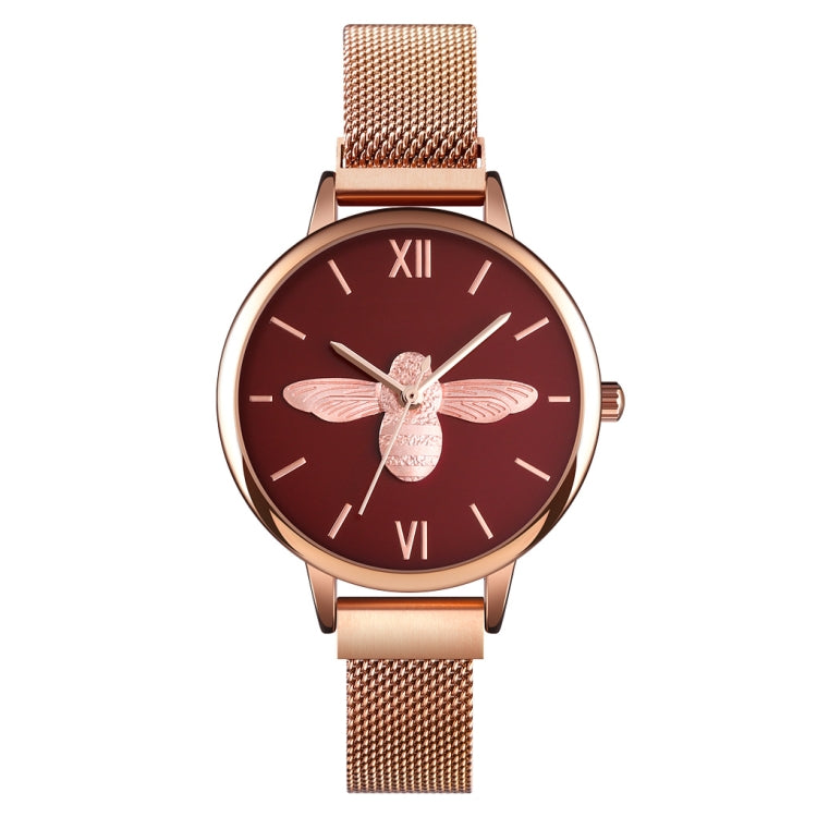 Skmei 9212 Fashion Lady Quartz Watch Student Female Temperament Water-resistant Magnetic Suction Net Belt Watch(Red)