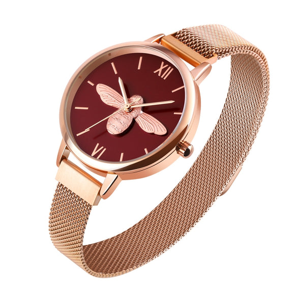 Skmei 9212 Fashion Lady Quartz Watch Student Female Temperament Water-resistant Magnetic Suction Net Belt Watch(Red)