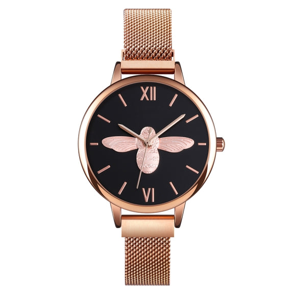 Skmei 9212 Fashion Lady Quartz Watch Student Female Temperament Water-resistant Magnetic Suction Net Belt Watch(Black)