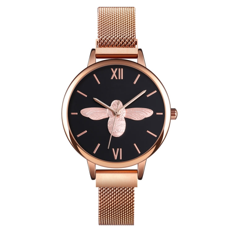 Skmei 9212 Fashion Lady Quartz Watch Student Female Temperament Water-resistant Magnetic Suction Net Belt Watch(Black)