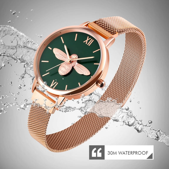 Skmei 9212 Fashion Lady Quartz Watch Student Female Temperament Water-resistant Magnetic Suction Net Belt Watch(Black)