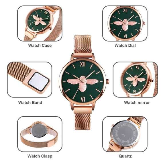 Skmei 9212 Fashion Lady Quartz Watch Student Female Temperament Water-resistant Magnetic Suction Net Belt Watch(Black)