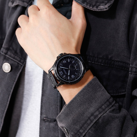 Skmei 1513 Fashion Trendy Steel Band Quartz Watch Mens Water-resistant Leisure Watch(Black)