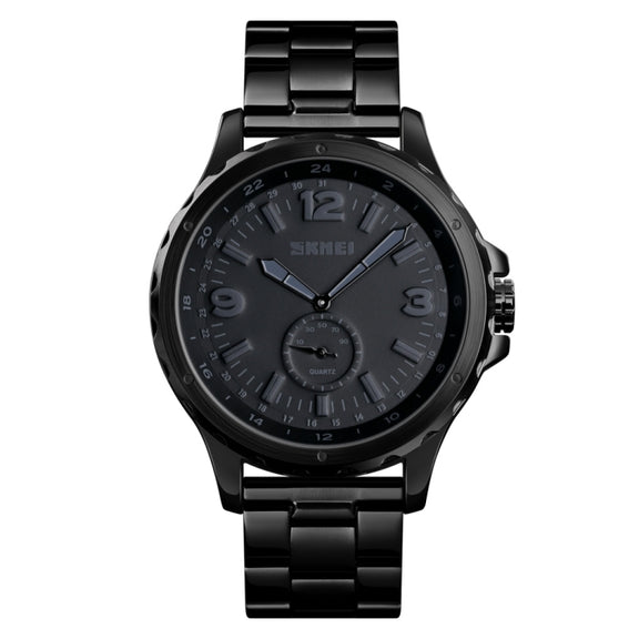 Skmei 1513 Fashion Trendy Steel Band Quartz Watch Mens Water-resistant Leisure Watch(Black)