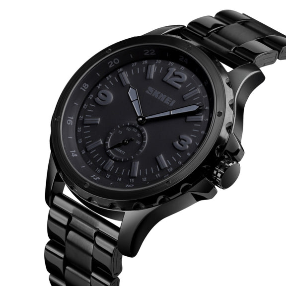 Skmei 1513 Fashion Trendy Steel Band Quartz Watch Mens Water-resistant Leisure Watch(Black)