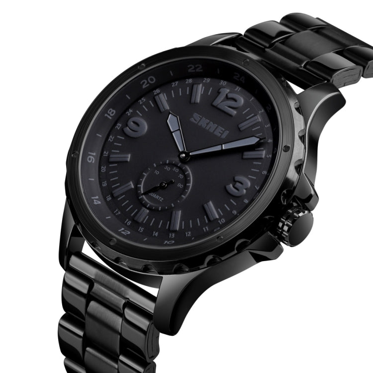 Skmei 1513 Fashion Trendy Steel Band Quartz Watch Mens Water-resistant Leisure Watch(Black)