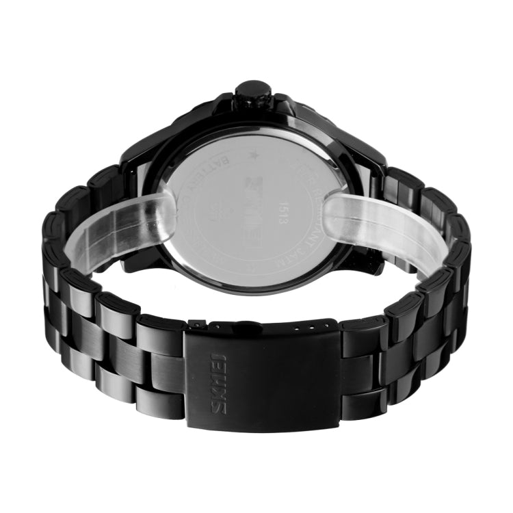Skmei 1513 Fashion Trendy Steel Band Quartz Watch Mens Waterproof Leisure Watch(Black) - free shipping - PMC TechLife - Order now!