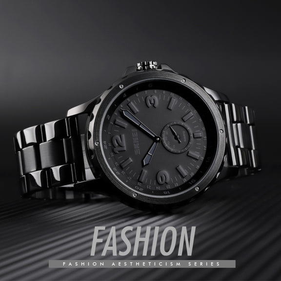 Skmei 1513 Fashion Trendy Steel Band Quartz Watch Mens Water-resistant Leisure Watch(Black)
