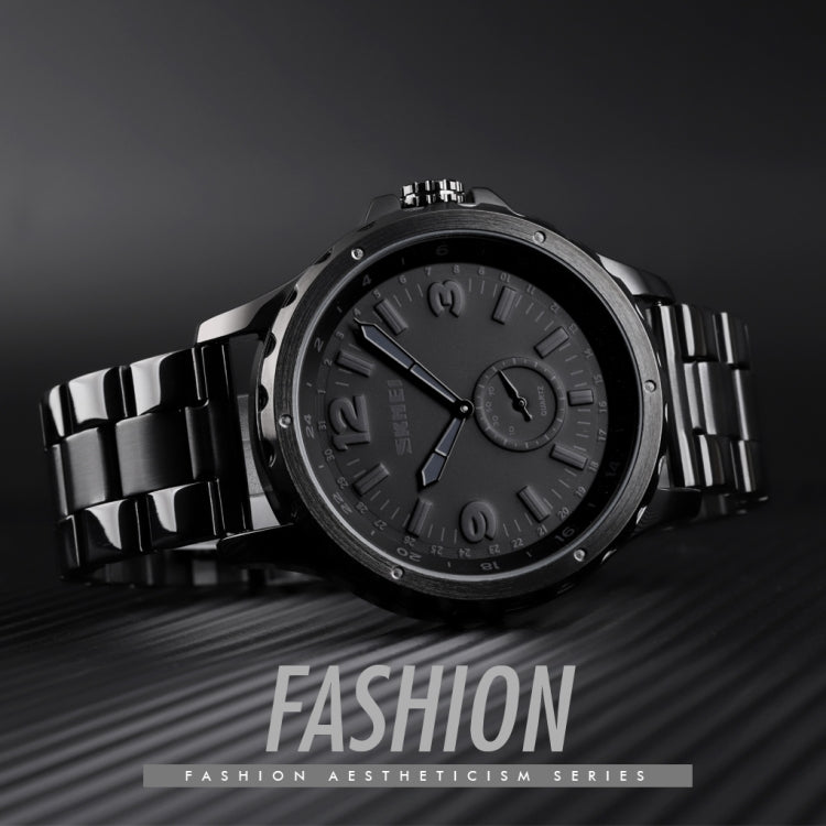 Skmei 1513 Fashion Trendy Steel Band Quartz Watch Mens Water-resistant Leisure Watch(Black)