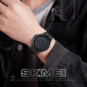Skmei 1513 Fashion Trendy Steel Band Quartz Watch Mens Water-resistant Leisure Watch(Black)