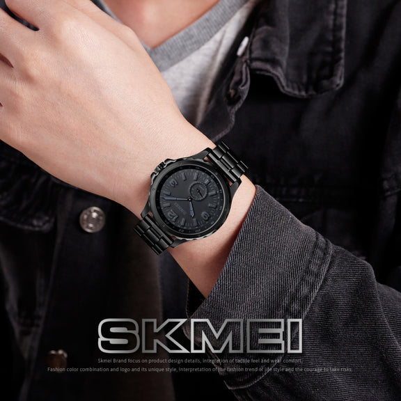 Skmei 1513 Fashion Trendy Steel Band Quartz Watch Mens Water-resistant Leisure Watch(Black)