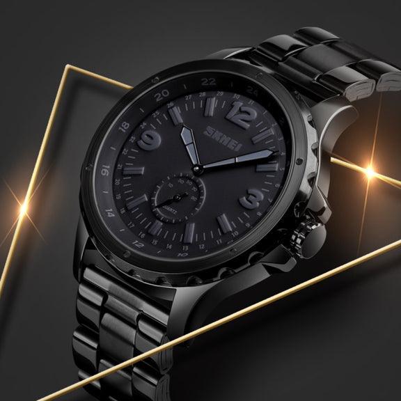 Skmei 1513 Fashion Trendy Steel Band Quartz Watch Mens Water-resistant Leisure Watch(Black)
