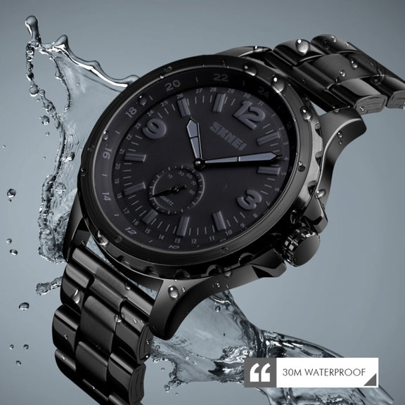 Skmei 1513 Fashion Trendy Steel Band Quartz Watch Mens Water-resistant Leisure Watch(Black)