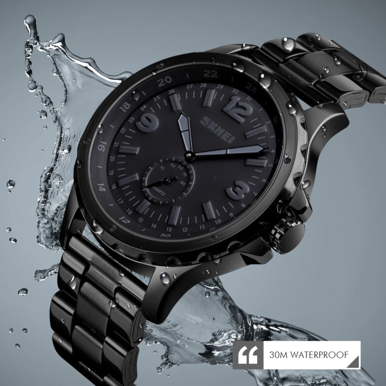 Skmei 1513 Fashion Trendy Steel Band Quartz Watch Mens Water-resistant Leisure Watch(Black)