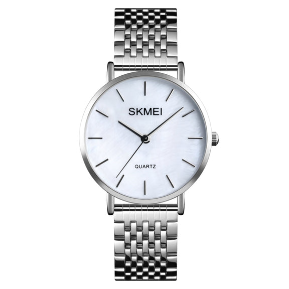 Skmei 1567 Light And Thin Leisure Simple 30m Water-resistant Shell Dial Women Steel Band Quartz Watch(Silvery)