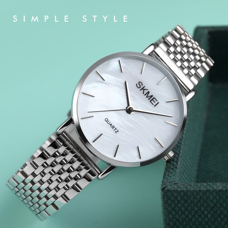 Skmei 1567 Light And Thin Leisure Simple 30m Water-resistant Shell Dial Women Steel Band Quartz Watch(Silvery)