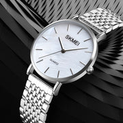 Skmei 1567 Light And Thin Leisure Simple 30m Water-resistant Shell Dial Women Steel Band Quartz Watch(Silvery)