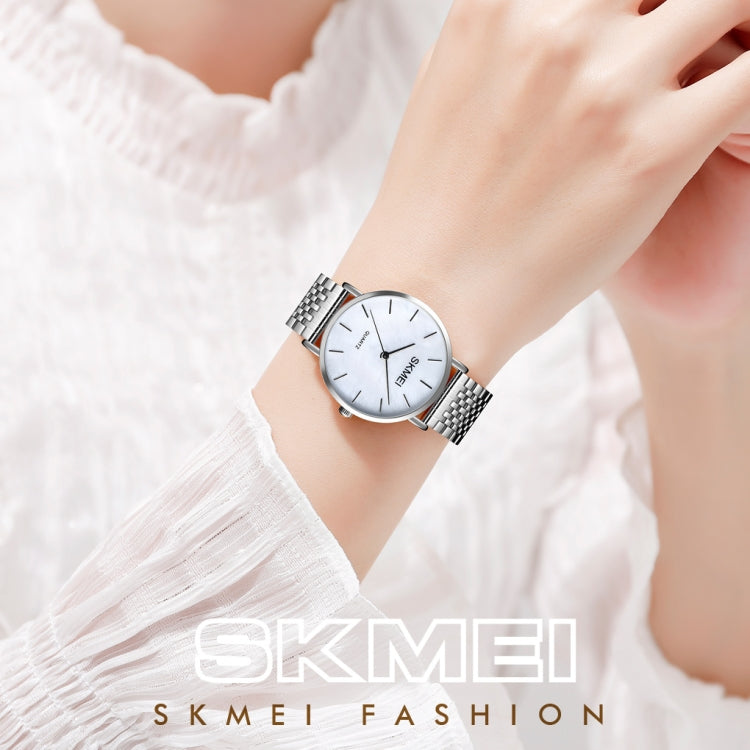 Skmei 1567 Light And Thin Leisure Simple 30m Water-resistant Shell Dial Women Steel Band Quartz Watch(Silvery)