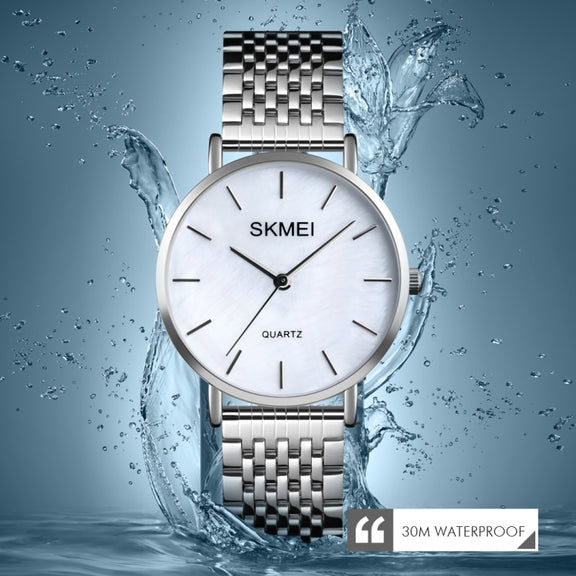 Skmei 1567 Light And Thin Leisure Simple 30m Water-resistant Shell Dial Women Steel Band Quartz Watch(Silvery)