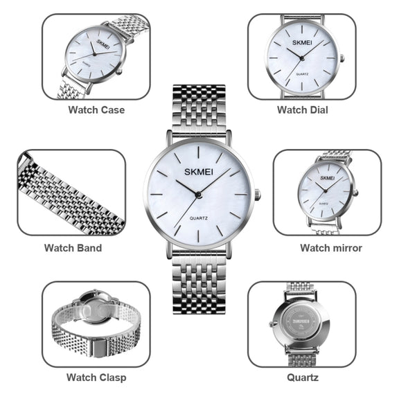 Skmei 1567 Light And Thin Leisure Simple 30m Water-resistant Shell Dial Women Steel Band Quartz Watch(Silvery)