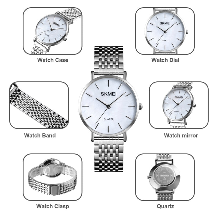 Skmei 1567 Light And Thin Leisure Simple 30m Water-resistant Shell Dial Women Steel Band Quartz Watch(Silvery)