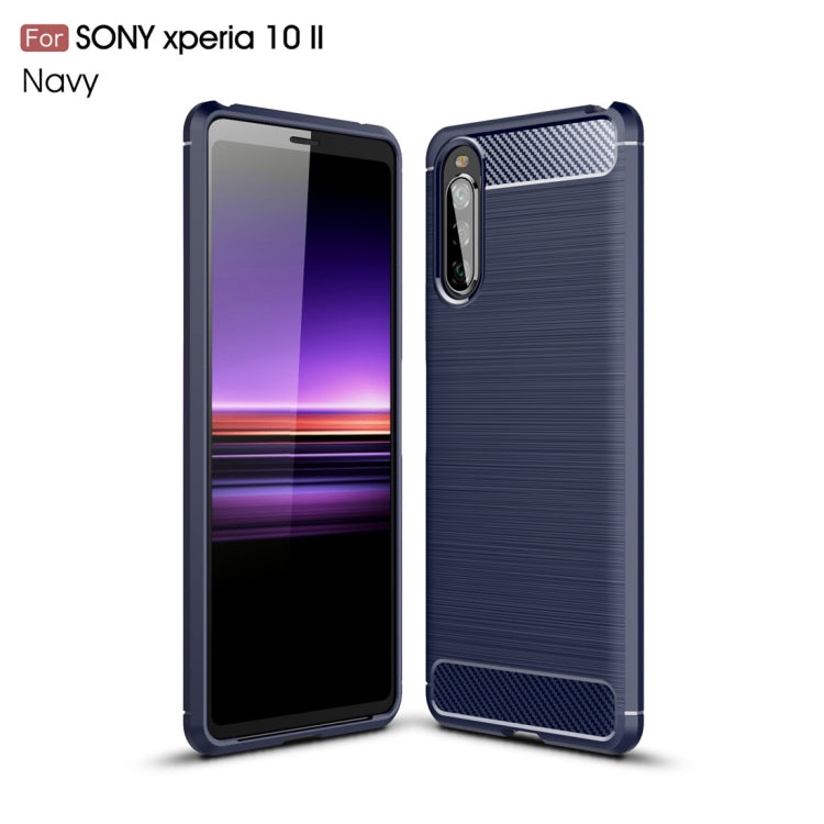 For Sony Xperia 10 II Brushed Texture Carbon Fiber TPU Case(Navy Blue) - Sony Cases by PMC TechLife | Online Shopping South Africa | PMC TechLife