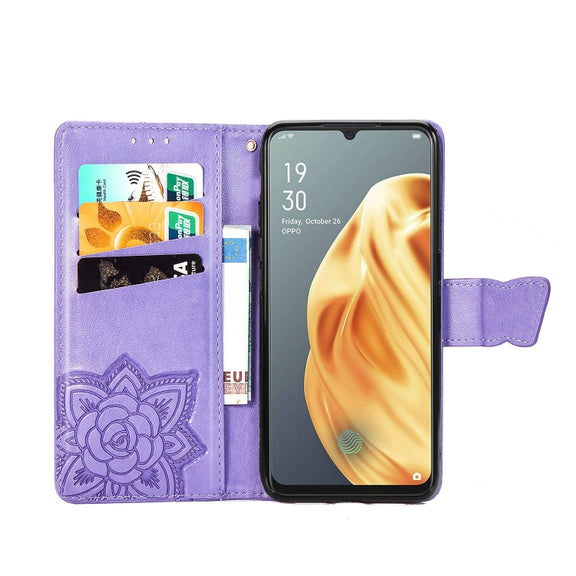 For OPPO F15/A91 Butterfly Love Flower Embossed Horizontal Flip Leather Case with Bracket / Card Slot / Wallet / Lanyard(Light Purple)