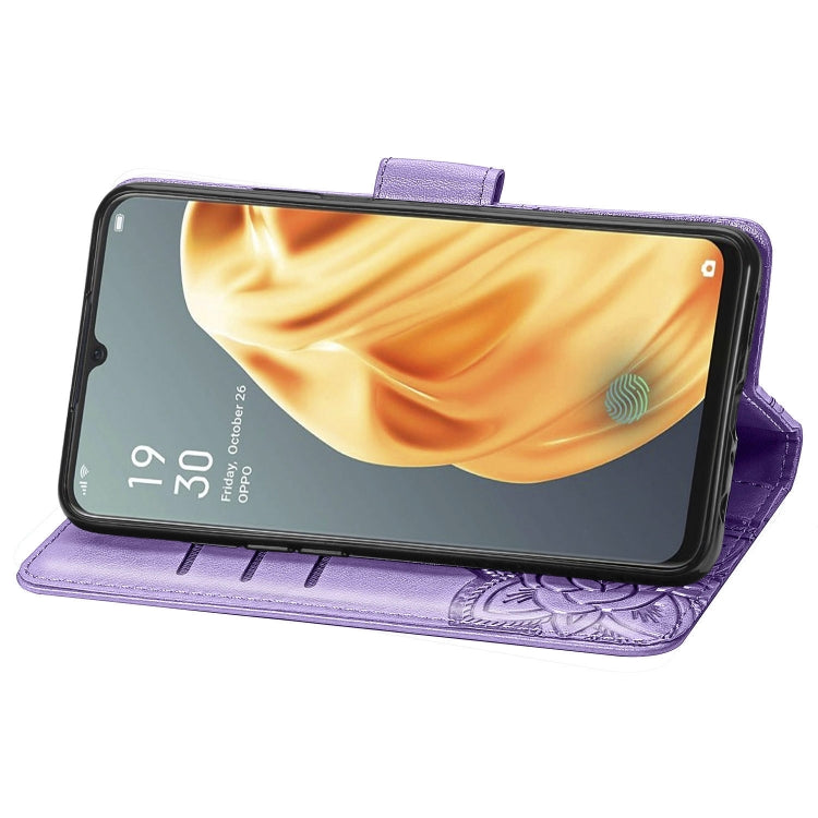 For OPPO F15/A91 Butterfly Love Flower Embossed Horizontal Flip Leather Case with Bracket / Card Slot / Wallet / Lanyard(Light Purple)