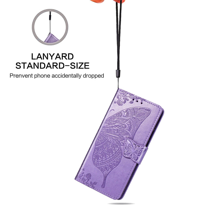 For OPPO F15/A91 Butterfly Love Flower Embossed Horizontal Flip Leather Case with Bracket / Card Slot / Wallet / Lanyard(Light Purple)