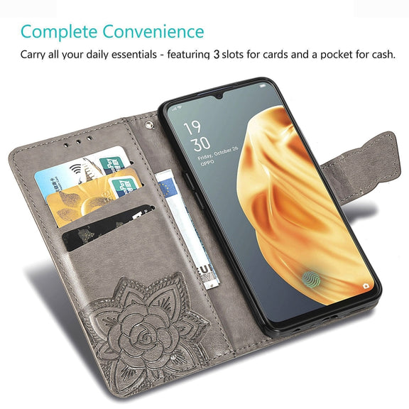 For OPPO F15/A91 Butterfly Love Flower Embossed Horizontal Flip Leather Case with Bracket / Card Slot / Wallet / Lanyard(Light Purple)