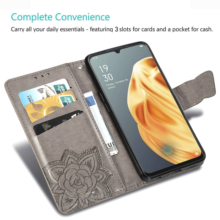 For OPPO F15/A91 Butterfly Love Flower Embossed Horizontal Flip Leather Case with Bracket / Card Slot / Wallet / Lanyard(Light Purple)