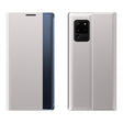 For Galaxy S20 Plus Side Display Magnetic Horizontal Flip Plain Texture Cloth + PC Case with Holder & Sleep / Wake-up Function(Silver) - Galaxy Phone Cases by PMC TechLife | Online Shopping South Africa | PMC TechLife
