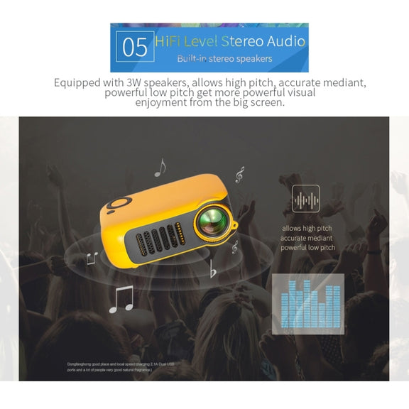 A2000 Portable Projector 800 Lumen LCD Home Theater Video Projector, Support 1080P, US Plug (Orange)
