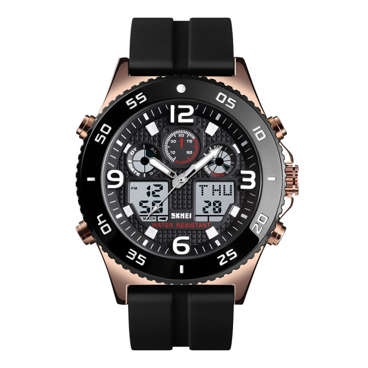 SKMEI 1538 Multi-Function Time Large Dial Steel Belt Men  Casual Sports Electronic Watch(Rose Gold-Silicone Belt) - free shipping - PMC TechLife - Order now!