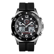 SKMEI 1538 Multi-Function Time Large Dial Steel Belt Men  Casual Sports Electronic Watch(Silver-Silicone Belt)
