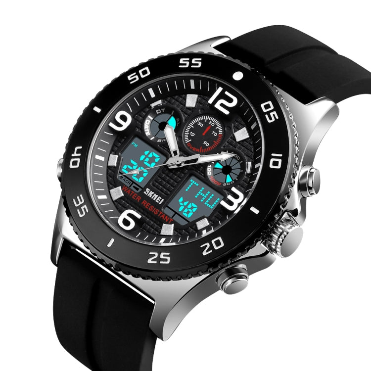 SKMEI 1538 Multi-Function Time Large Dial Steel Belt Men  Casual Sports Electronic Watch(Silver-Silicone Belt) - free shipping - PMC TechLife - Order now!
