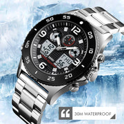 SKMEI 1538 Multi-Function Time Large Dial Steel Belt Men  Casual Sports Electronic Watch(Silver-Silicone Belt)