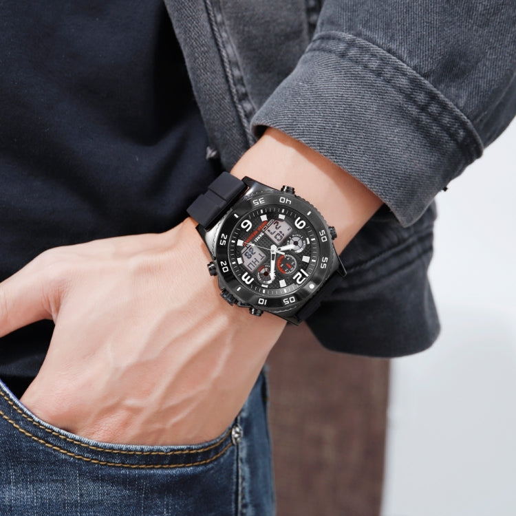 SKMEI 1538 Multi-Function Time Large Dial Steel Belt Men  Casual Sports Electronic Watch(Black-Silicone Belt)