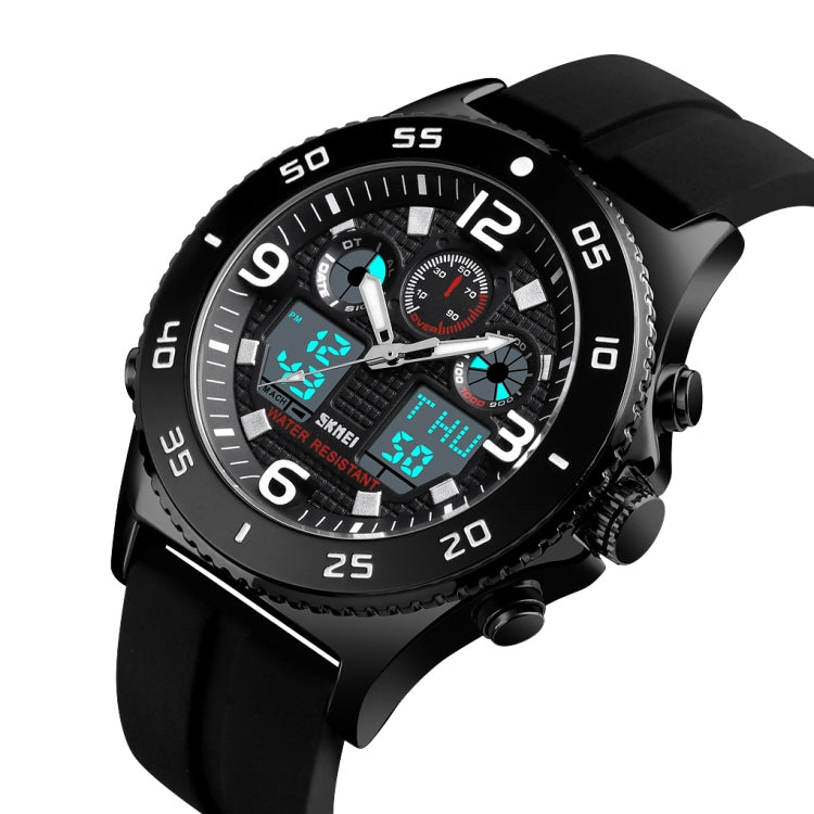 SKMEI 1538 Multi-Function Time Large Dial Steel Belt Men  Casual Sports Electronic Watch(Black-Silicone Belt)