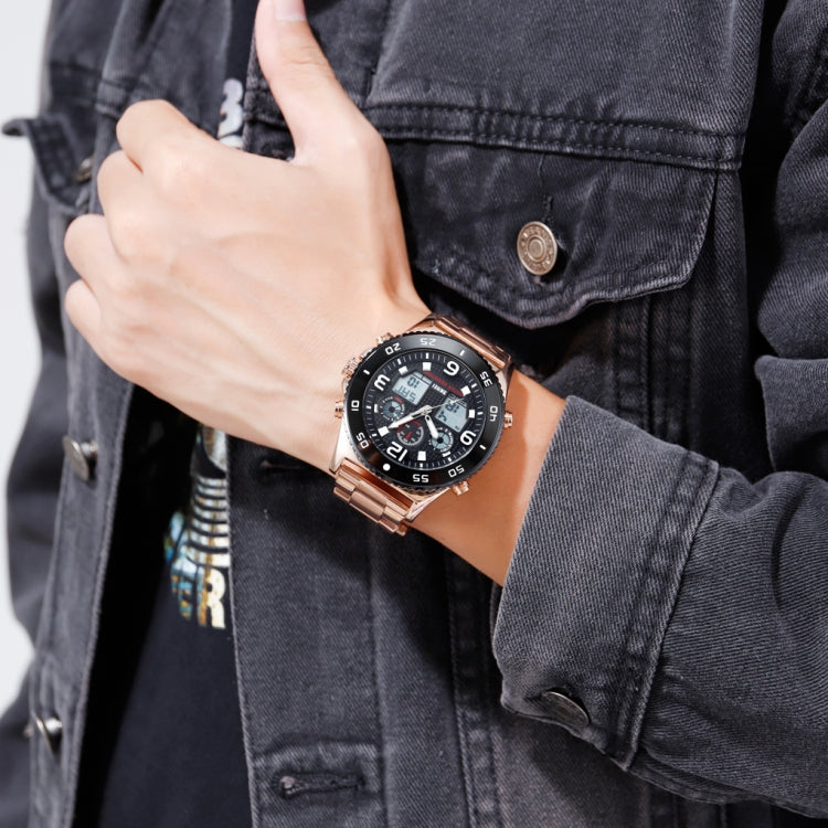 SKMEI 1538 Multi-Function Time Large Dial Steel Belt Men  Casual Sports Electronic Watch(Rose Gold-Steel Belt)