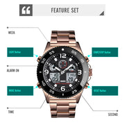 SKMEI 1538 Multi-Function Time Large Dial Steel Belt Men  Casual Sports Electronic Watch(Rose Gold-Steel Belt)