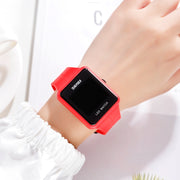 SKMEI 1541 Fashion Led Watch Square Couple Model Water-resistant Electronic Watch Silicone Watch(Red)