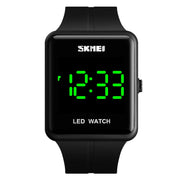 SKMEI 1541 Fashion Led Watch Square Couple Model Water-resistant Electronic Watch Silicone Watch(Black)