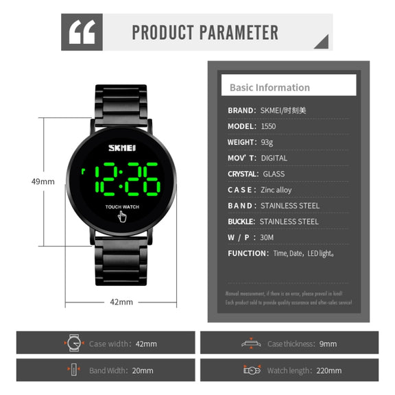 SKMEI 1550 Simple and Stylish LED Touch Screen Men  Watch Water-resistant Stainless Steel With Electronic Watch(Gold)