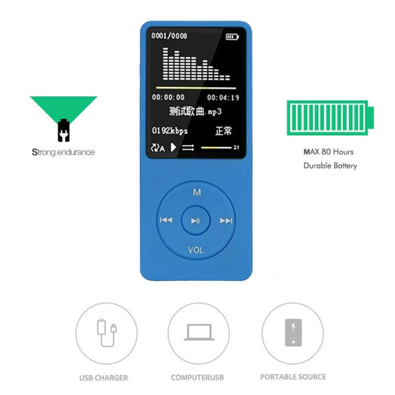 Fashion Portable LCD Screen FM Radio Video Games Movie MP3 MP4 Player Mini Walkman, Memory Capacity:4GB(Light Blue)